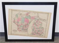 ** 1864 Atlas Map of Wisconsin & Michigan and the