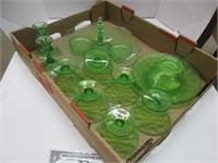 Collection of green depression glassware
