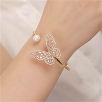 $15  Gold-Pink Crystal Butterfly Pearl Bracelet