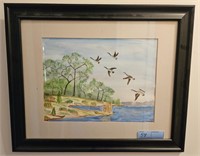 WATERCOLOR OF GEESE SIGNED JRT 2012