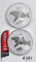 2  1/2 oz .999 silver rounds Great White Shark