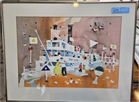 SIGNED FRAMED WATERCOLOR PAINTING OF BOAT
