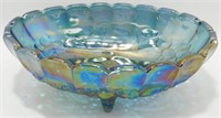 * Vintage Iridescent Blue Carnival Glass Footed