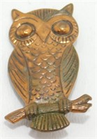 Bell Solid Copper Owl Brooch Pin