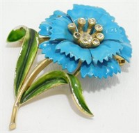 Vintage Crown Trifari Flower Enamel Rhinestone