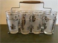 Gold maple leaf glasses in carrier