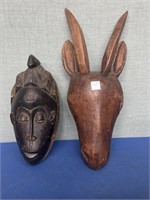 Hand Carved Masks 2 Pcs , 1 Animal , 1 Face