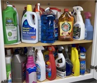 CLEANING SUPPLIES IN AND ON CABINET