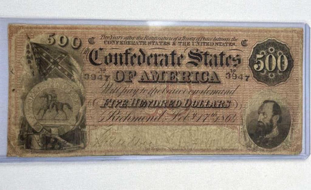 1864 $500 Confederate 'Stonewall' Note T-64