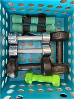 TOTE OF DUMBBELLS/WEIGHTS
