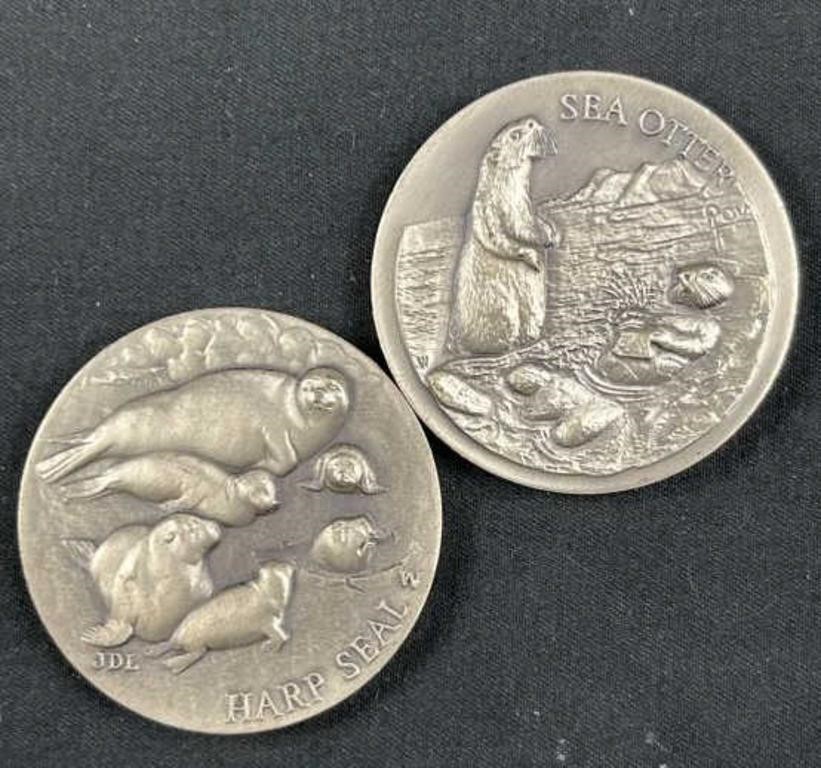 (2) 1oz+ 925 Silver Otter/Seal Wildlife Rounds