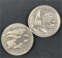 (2) 1oz+ 925 Silver Otter/Seal Wildlife Rounds