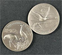 (2) 1oz+ 925 Silver Crane/Swan Wildlife Rounds