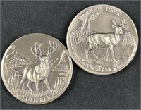 (2) 1oz+ 925 Silver Deer/Elk Wildlife Rounds