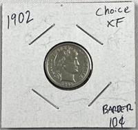 1902 Barber Silver Dime, Choice XF