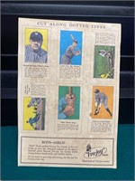 Babe Ruth Ice Cream Cards Uncut Sheet