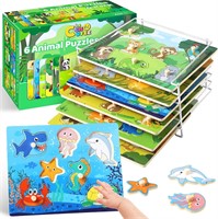 $25  Wooden Puzzles for Toddlers 1-3  6 Pack