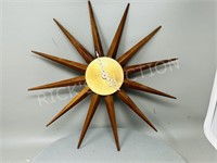 teak sunburst quartz wall clock - 16" wide