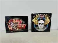 2 tin Harley-Davidson signs - 14.5 x 14.5"