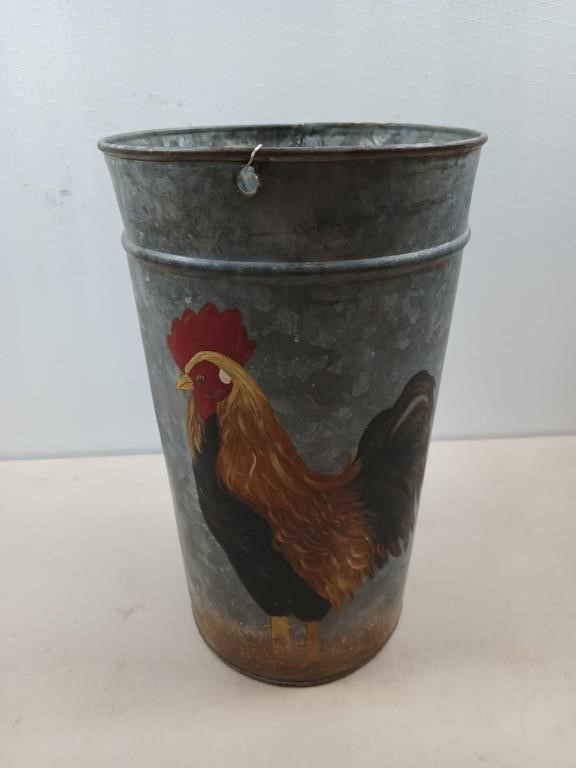 Galvanized rooster planter 13x8