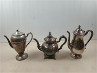 3 silver plate kettles