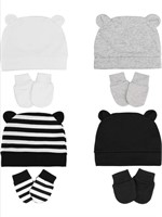 New  4 Sets Newborn Baby Hats and Mittens, Baby
