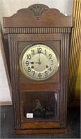 German 8 Day Wall Clock w/Key & Pendulum