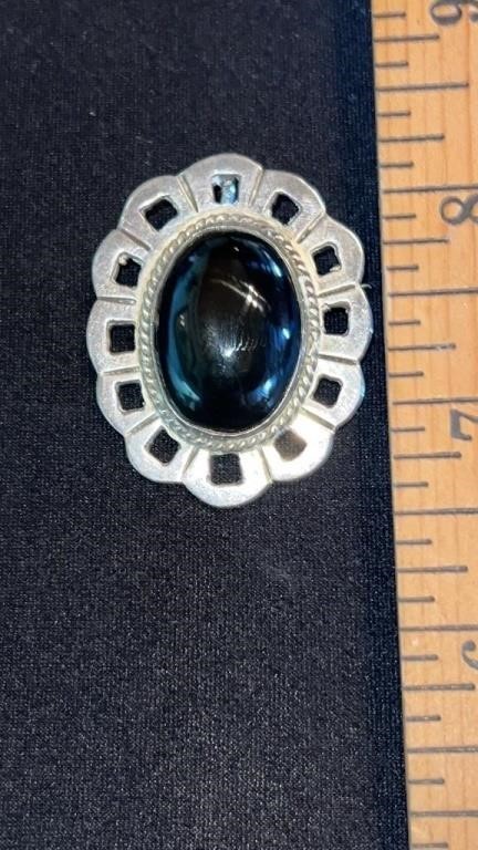 Mexican Silver & Onyx Brooch or Pendant