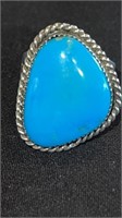 .925 Silver & Turquoise Ring Sz.14 & Signed