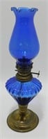 * Vintage Cobalt Blue Oil Lamp - 10-1/2" Tall