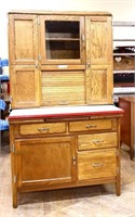 Vintage 2 piece oak Hoosier cabinet
