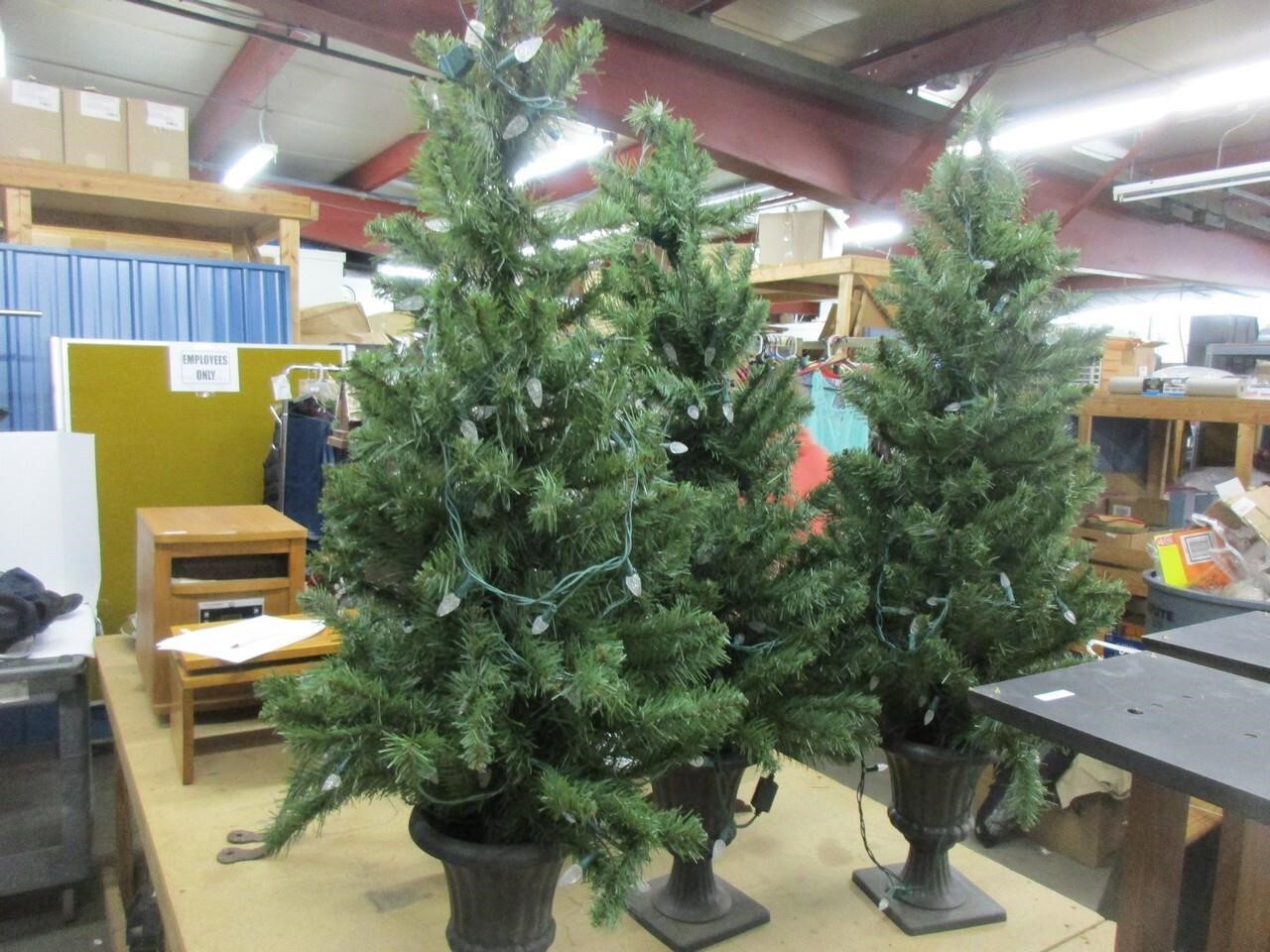 3 Small pre-lit Christmas trees