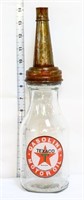Glass Texaco oil bottle w/ lid