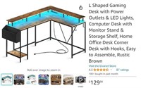B2049 L Shaped Gaming Desk with Power Outlets