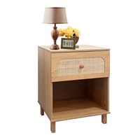 Rattan Nightstand, 23.6”H Bedside Table for Bedro