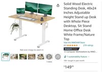 B2068 Solid Wood Electric Standing Desk, 48x24