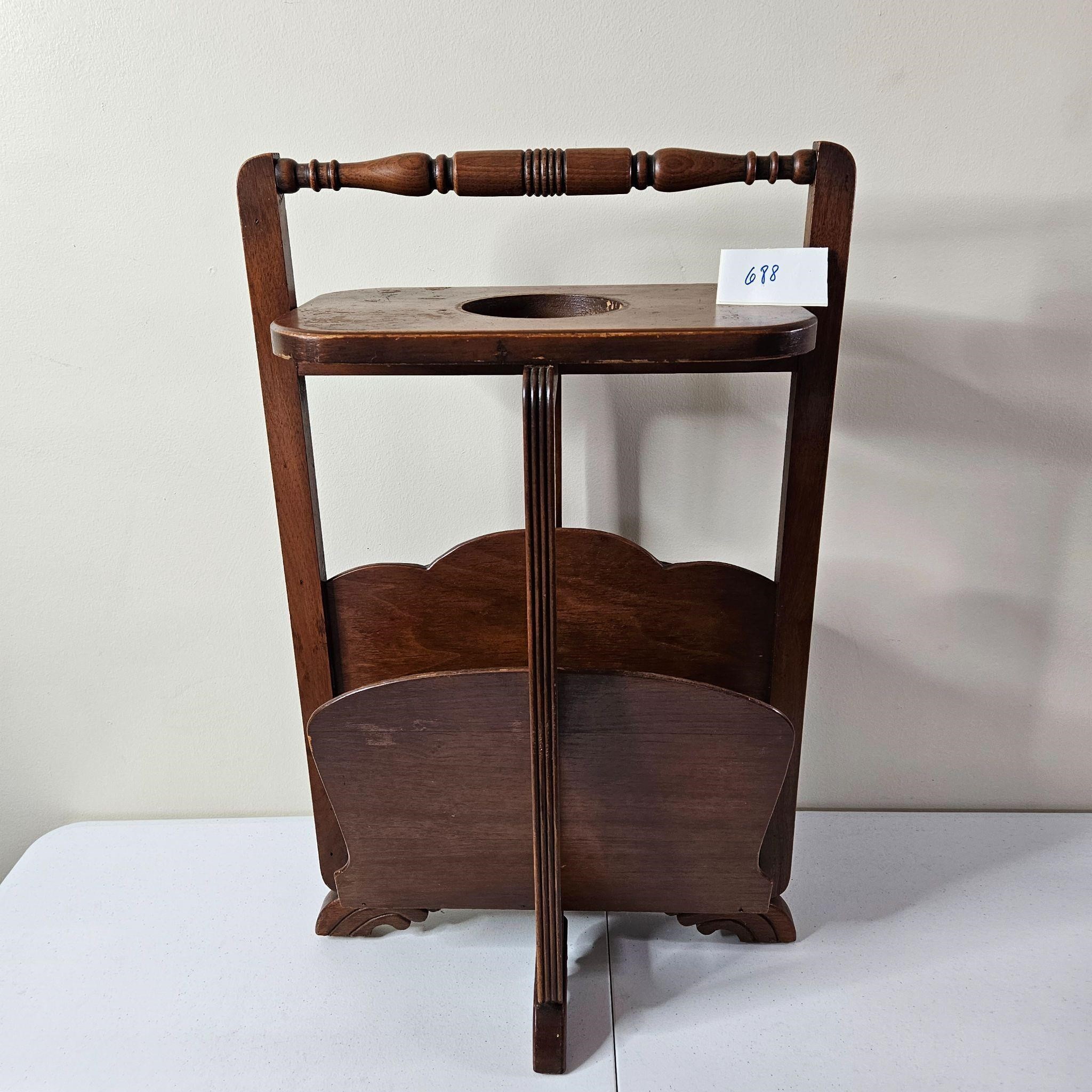 Wooden Ashtray Stand W/ Magazine Holder Table
