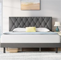 Molblly King Size Bed Frame with Adjustable Headb
