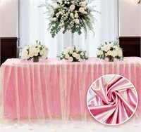 Fayavoo 6ft Pink Tulle Table Skirt Baby Shower