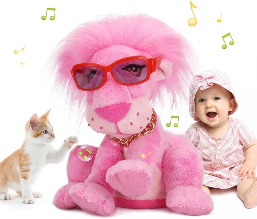 R7102  Emoin Dancing Lion Plush Toy 48 Songs, Pink