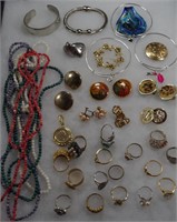 43 COSTUME JEWELRY NECKLACES RINGS BRACELETS CLIPS
