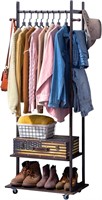 COPREE Rolling Clothes Rack  Walnut