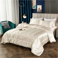 FM7642  Bedding_Dreamer Satin Comforter, King, Bei