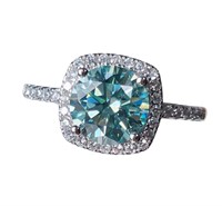 Platinum Pl 2 Ct Blue Moissanite Diamond Ring