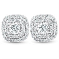 Genuine Diamond Cushion Halo Studs 10k White Gold