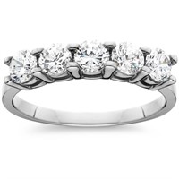 Five Stone Natural Diamond 14K White Gold Ring