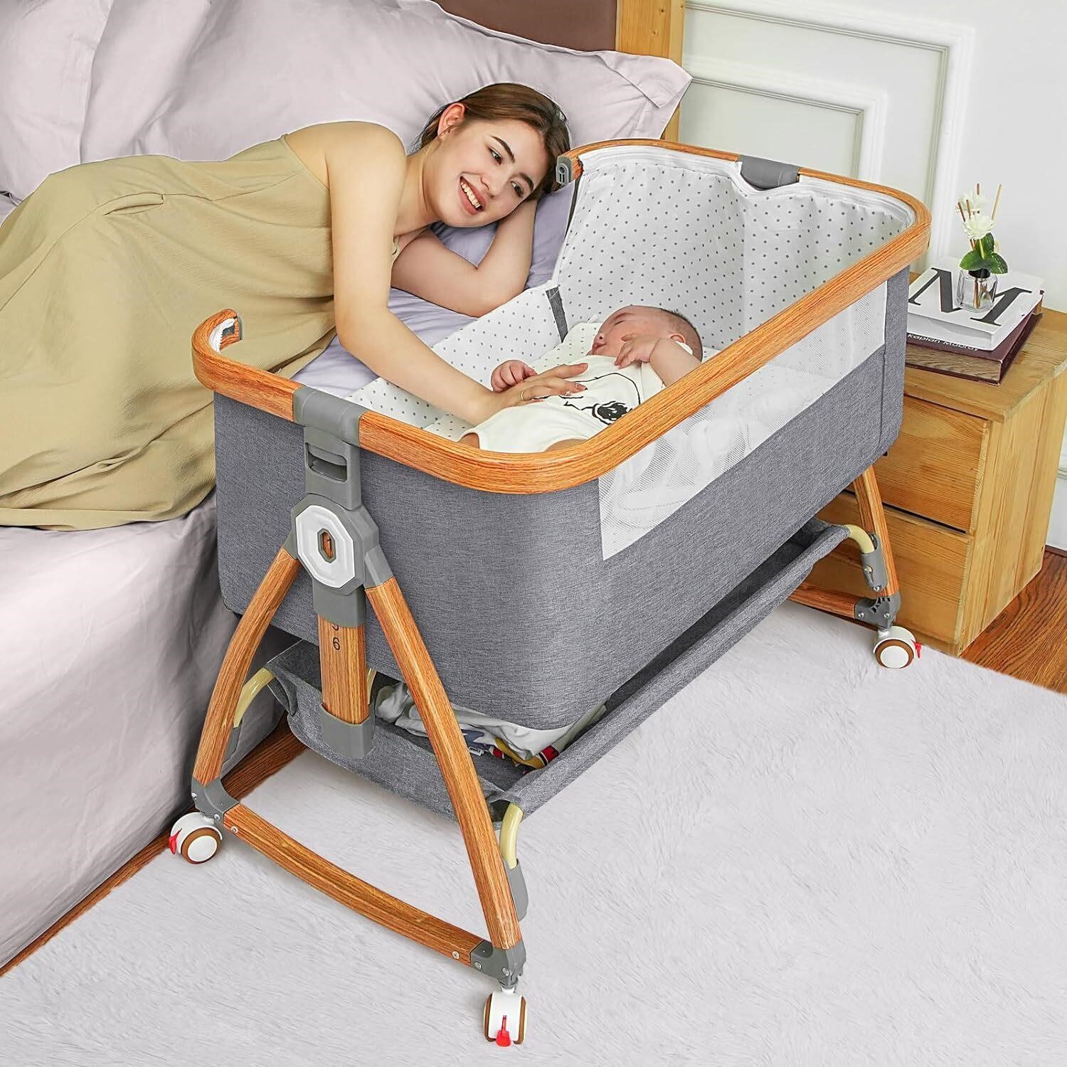 Adjustable Bedside Bassinet for Baby  Light Grey
