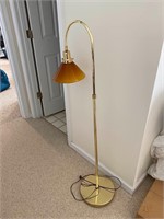 Standing Brass & Amber Glass Floor Lamp