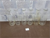 6 Vintage glass milk bottles