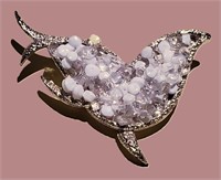 UNIQUE RARE VINTAGE GOLD SEED BEAD DOLPHIN BROOCH